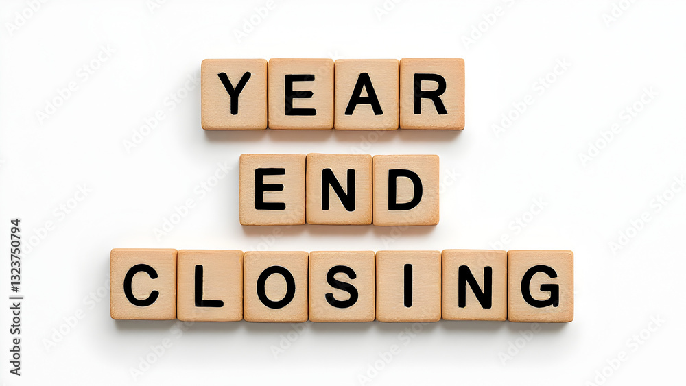 Year-End Closing Concept with Wooden Letter Blocks on Clean White Background – Financial, Accounting, and Business Planning Theme Year-End Closing Concept with Wooden Letter Blocks on Clean White Background – Financial, Accounting, and Business Planning Theme