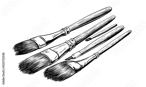 Artistic paintbrush collection, various sizes and styles, flat icons set, vector.