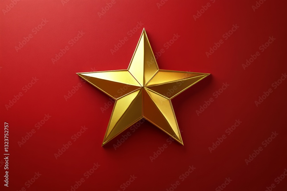 Fototapeta premium Shiny gold star on bold red background. AI generated