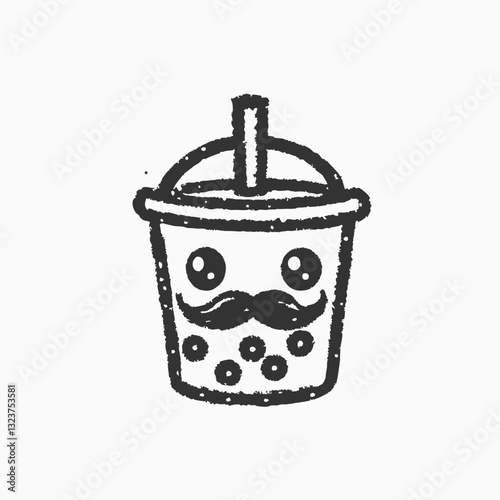 Bubble tea with mustache cartoon mascot Logo. Pearl milk tea vector silhouette graphics illustration