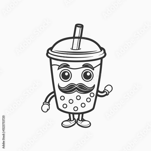 Black silhouette Bubble tea king cartoon mascot illustration character vector cartoon illustration isolated on white background