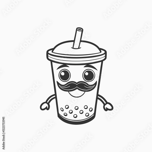 Black silhouette Bubble tea king cartoon mascot illustration character vector cartoon illustration isolated on white background