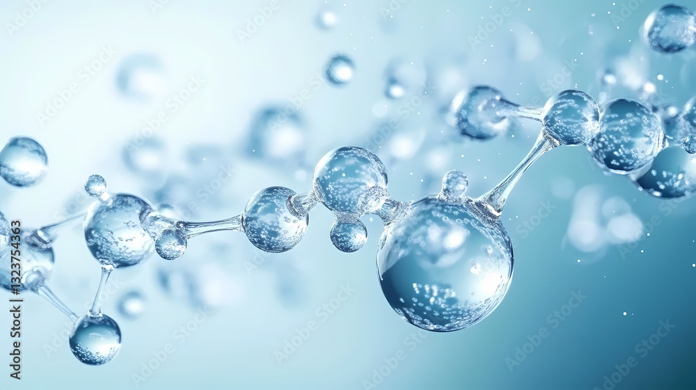 3D rendered molecular structure with transparent spheres