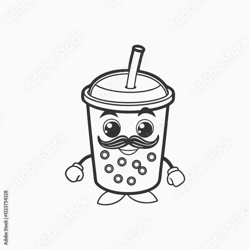Black silhouette Bubble tea king cartoon mascot illustration character vector cartoon illustration isolated on white background
