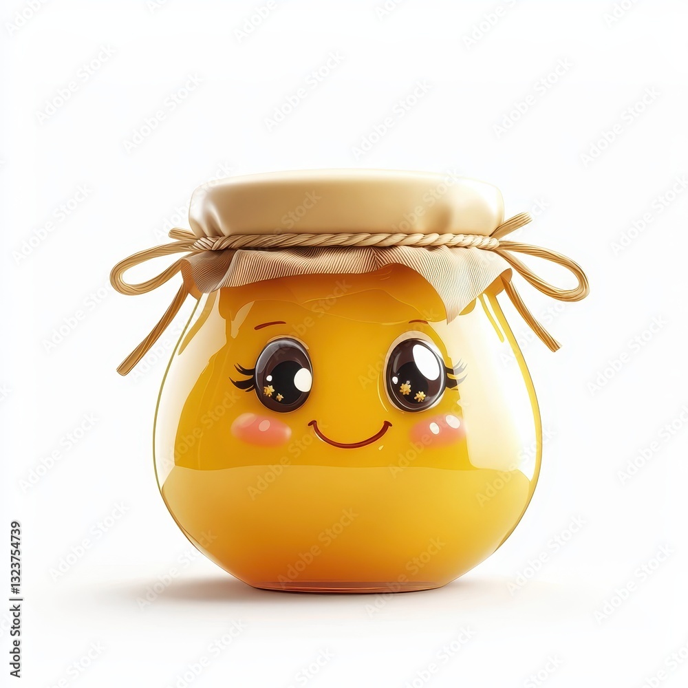 Cute Honey Jar With Happy Eyes And A Sweet Smile Isolated On White Background Cute Honey Jar With Happy Eyes And A Sweet Smile Isolated On White Background