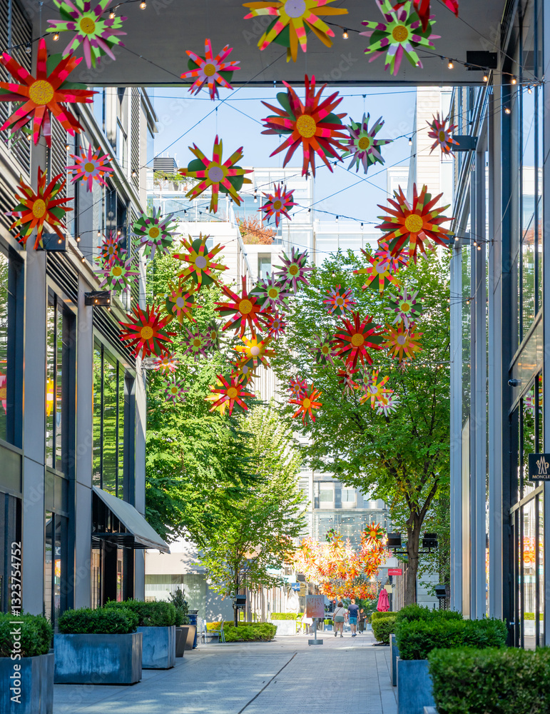 bunte Einkaufsstraße in Washington, D.C., USA