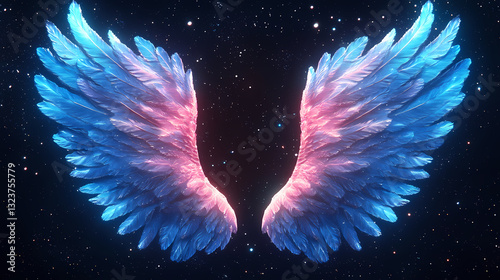 Obraz na płótnie Abstract wings in blue and pink with stars w salonie