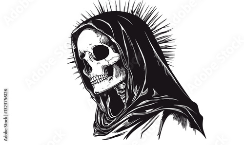 Grim reaper skull with hood and spikes icon set - linear vector.