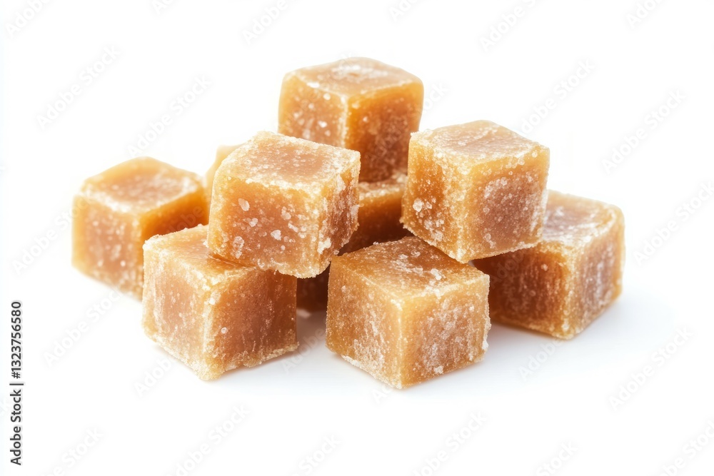 Caramel candy cubes on solid white background. AI generated Caramel candy cubes on solid white background. AI generated