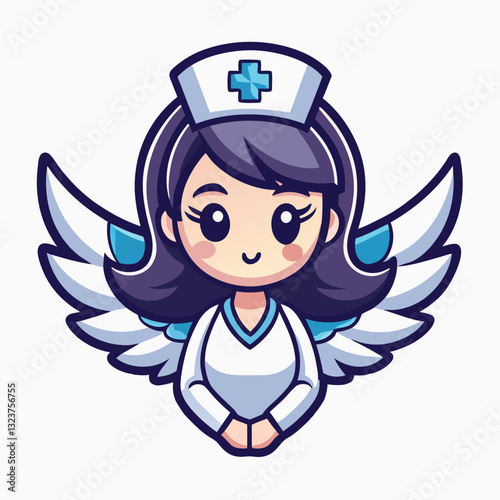 Cute nurse with angel wings. Angel Nurse Wearing Yellow Dress Full Human Body White Background