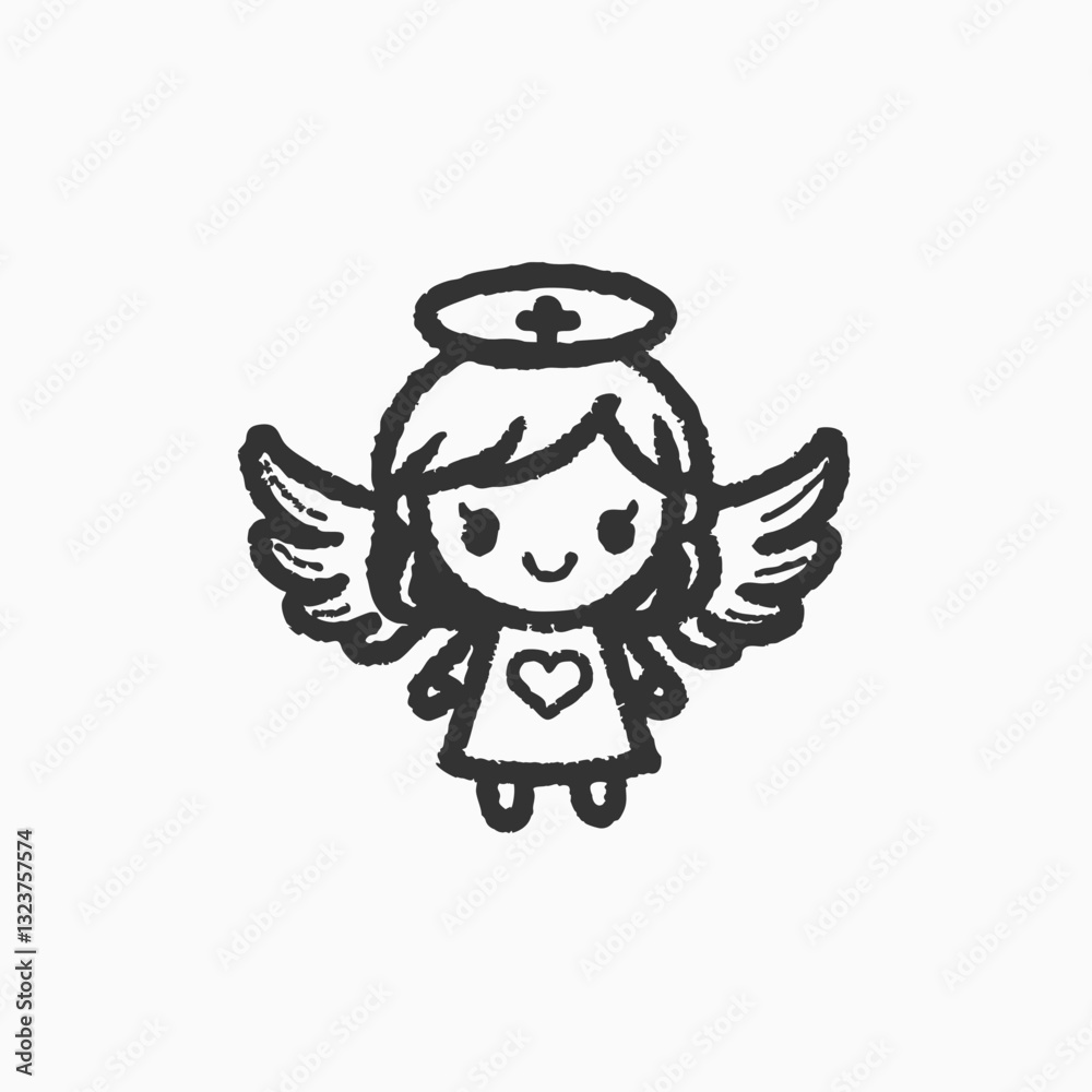 Obraz premium Cute nurse as an angel with wings chibi cartoon character. vector cartoon illustration isolated on white background