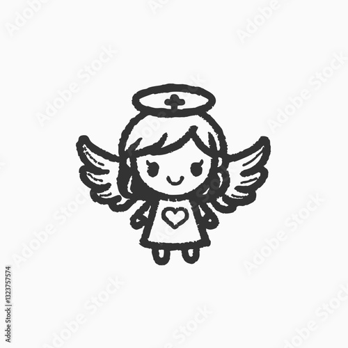 Cute nurse as an angel with wings chibi cartoon character. vector cartoon illustration isolated on white background