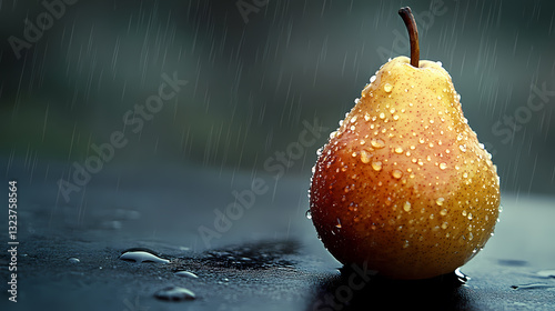 Obraz na płótnie Pear in the rain with water droplets w salonie