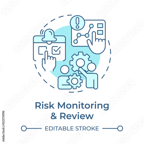 Risk monitoring and review soft blue concept icon. Tracking changes. Danger management process. Round shape line illustration. Abstract idea. Graphic design. Easy to use in promotional material