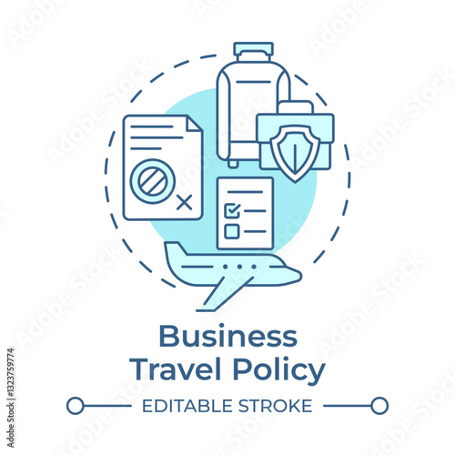 Business travel policy soft blue concept icon. Employees guide. Journey risk management solution. Round shape line illustration. Abstract idea. Graphic design. Easy to use in presentation