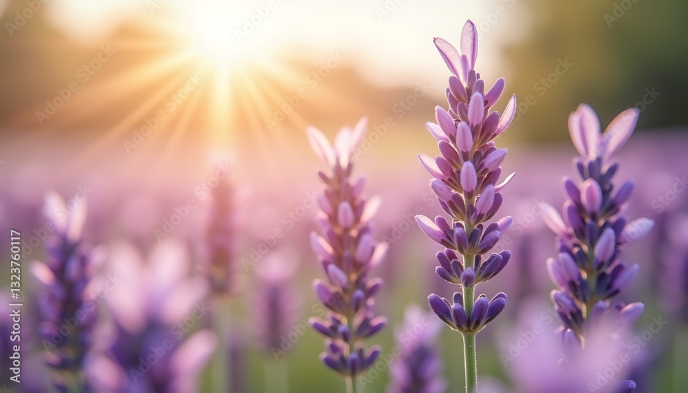 Obraz premium Blooming lavender flowers in sunlight.