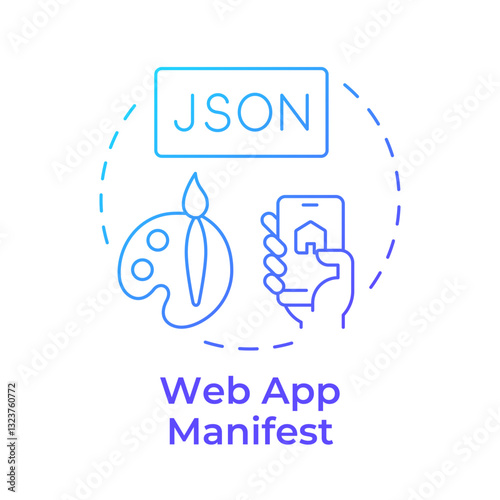 Web app manifest blue gradient concept icon. JSON file providing metadata for application. Component of PWAs. Round shape line illustration. Abstract idea. Graphic design. Easy to use in presentation