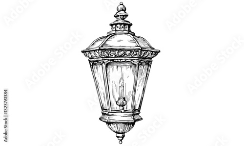 Ornate vintage street lamp design, detailed lantern art, vector, linear icons set.