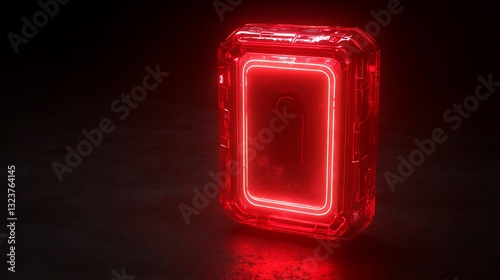 Futuristic Neon Red Box with Glowing Edges and Dark Background for Conceptual and Technological Themes