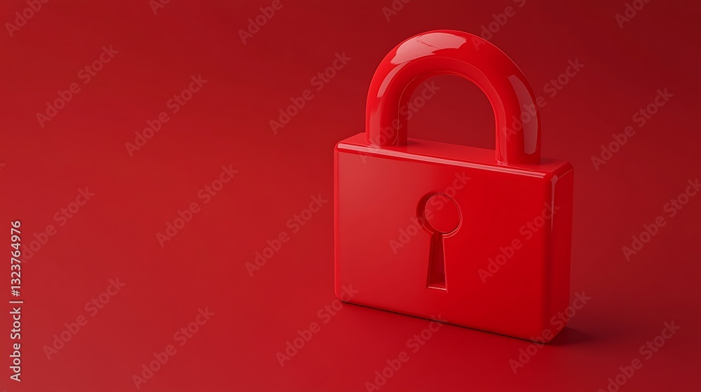 Glossy Red Padlock on a Vibrant Red Background Symbolizing Security and Protection in a Minimalist Style Glossy Red Padlock on a Vibrant Red Background Symbolizing Security and Protection in a Minimalist Style