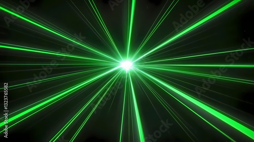 Obraz na płótnie Green beam of light radiating from a dark background w salonie