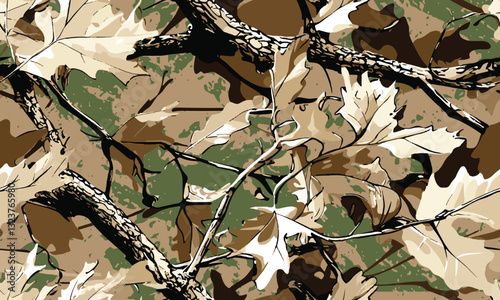 Vector real tree hunting camouflage seamless pattern texture. Camo pattern, hunting seamless pattern. hunting camo. Vector camouflage