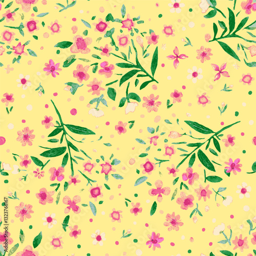 seamless watercolour  flowers on yellow background