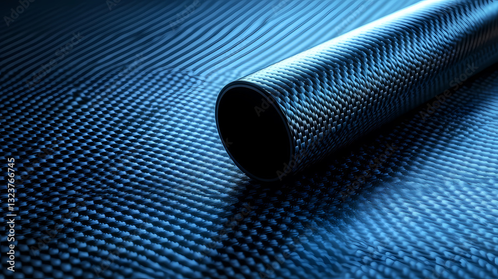 Close-up of carbon fiber material with blue texture