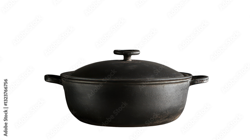 Round black enamel casserole, side view --ar 16:9 Round black enamel casserole, side view --ar 16:9