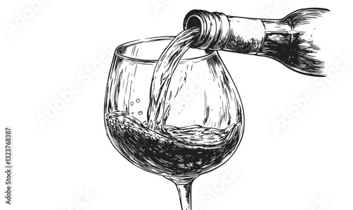 Wine pouring into glass vector, linear style, icons set.