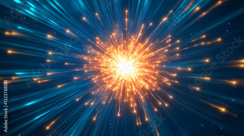 Blue and orange energy rays radiating from the core