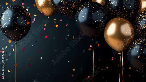 Celebratory atmosphere with balloons and confetti