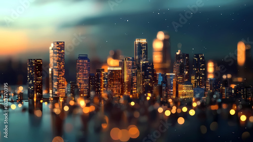 Obraz na płótnie Vibrant city skyline illuminated with warm tones w salonie