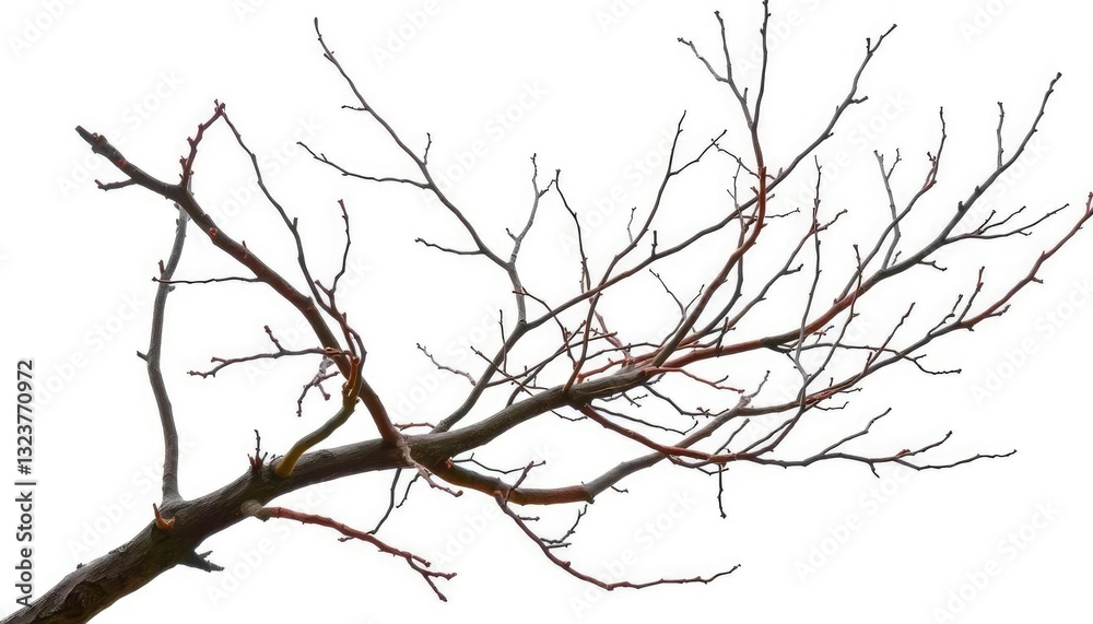 Fototapeta premium Bare, intertwined branches isolated on pure white backdrop, tree, grey