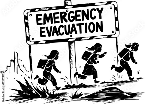 Emergency evacuation drill urban area illustration crisis response side view safety awareness