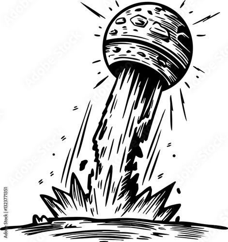 Lunar explosion event moon surface graphic illustration cosmic environment dynamic viewpoint sci-fi concept
