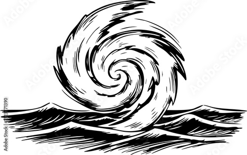 Powerful hurricane swirling over ocean waves coastal region illustration dynamic environment aerial view nature's fury