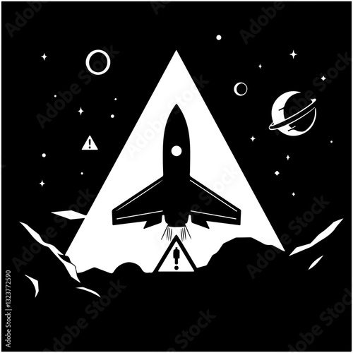 Vector Graphic of Space Warning with rocket