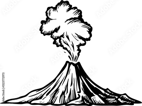 Volcanic eruption spews ash over surrounding landscape nature infographic dramatic viewpoint science visualization