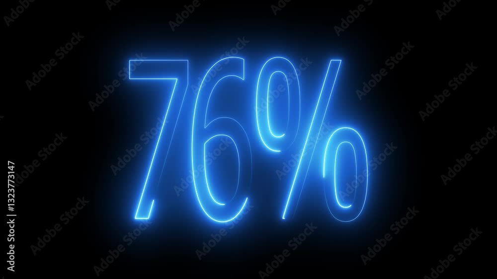 76% text animation by cyan color neon on black background. 76% text animation by cyan color neon on black background.