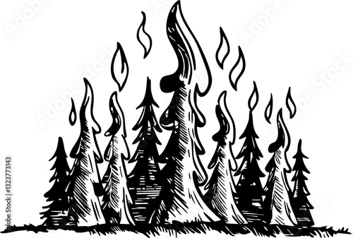 Forest fire devastation wilderness illustration natural environment aerial view environmental crisis