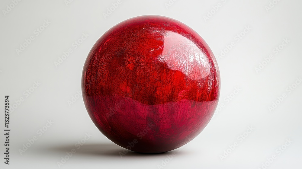 Fototapeta premium A sphere of vibrant red, its surface adorned with intricate patterns and hues, rested majestically against a stark white canvas, drawing the eye with its captivating presence.
