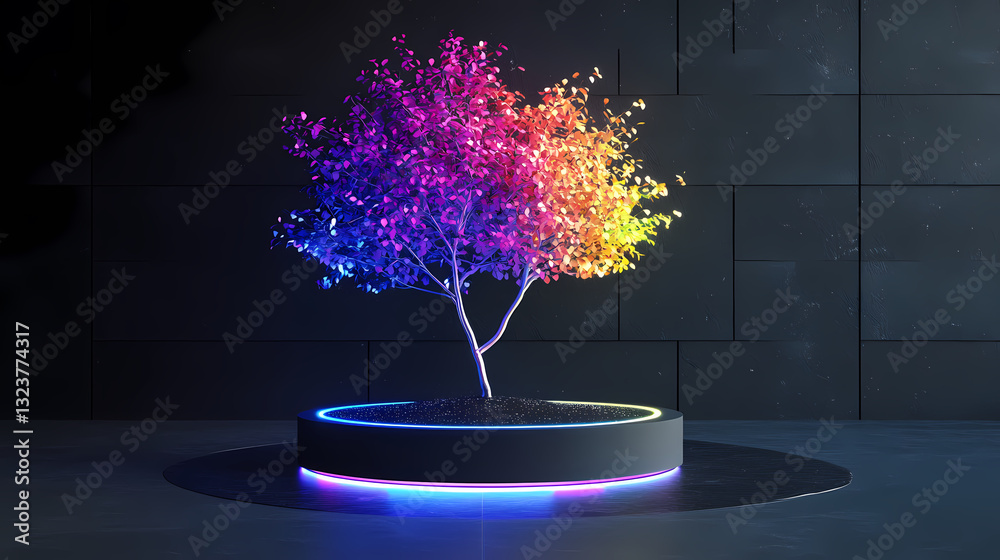 Colorful gradient tree with glowing base