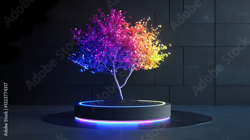Obraz na płótnie Colorful gradient tree with glowing base w salonie