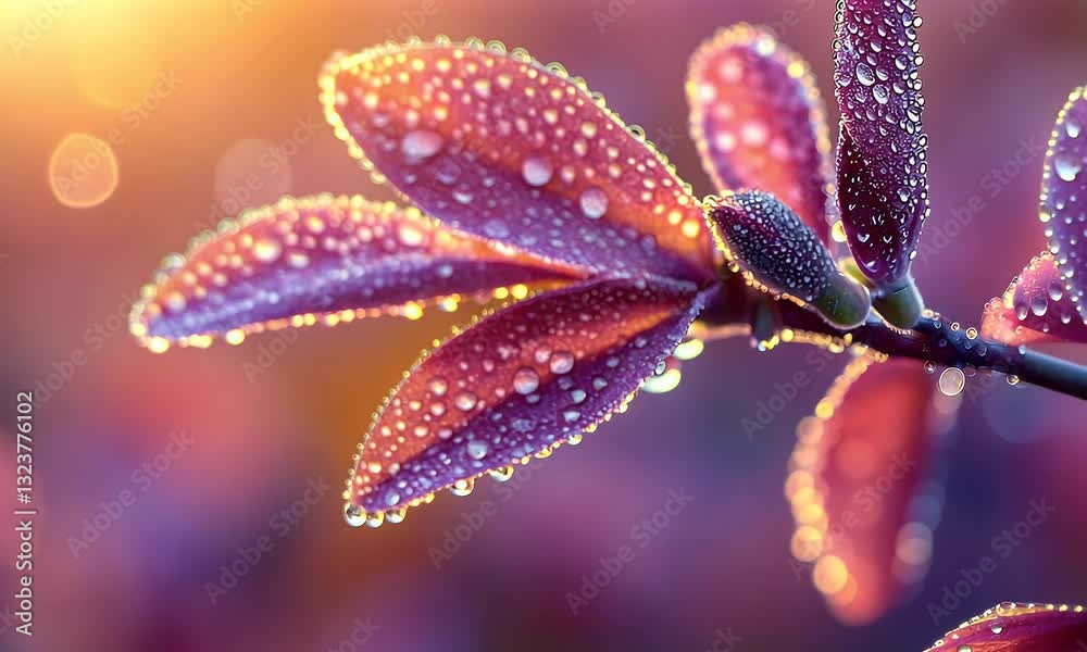 custom made wallpaper toronto digitalClose-up of dew-covered leaves glistening in soft sunlight, showcasing nature's beauty and freshness.