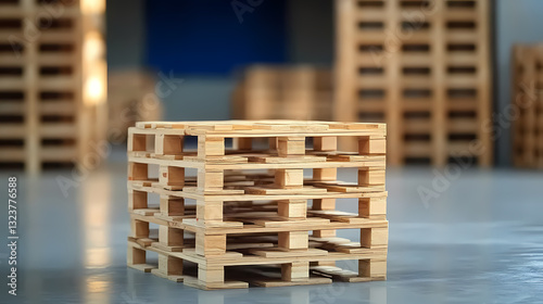 Stacked wooden pallets in warehouse