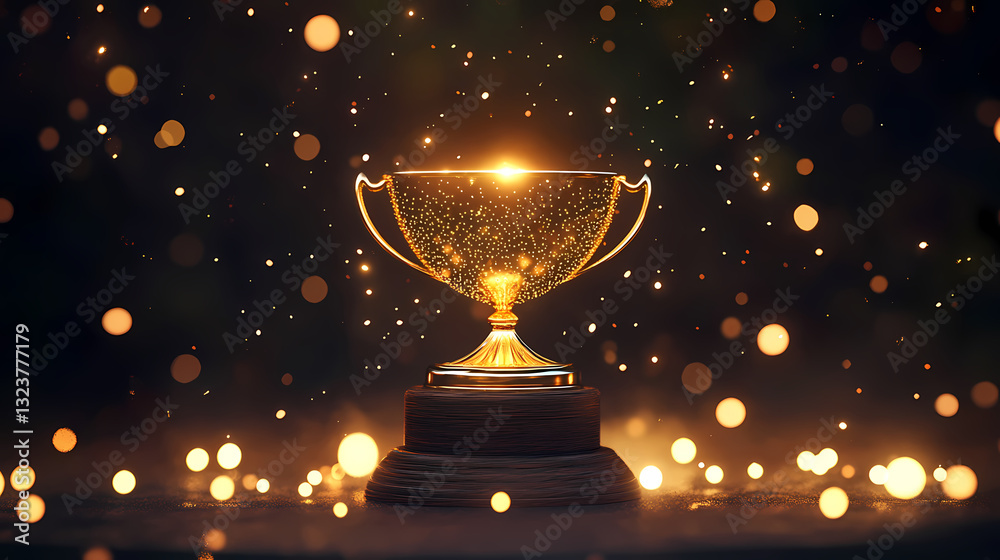 Golden trophy on a black base with sparkles