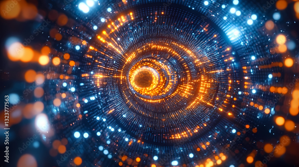 Blue and orange particle ring with glowing core