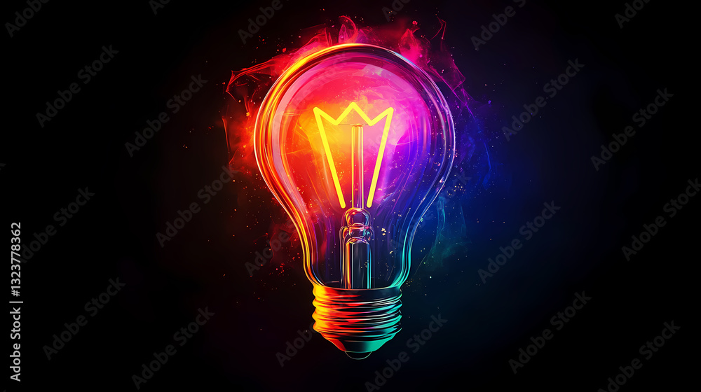 Colorful lightbulb design with glowing effects