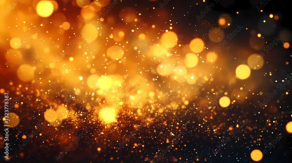 Abstract art with golden particles and flowing light